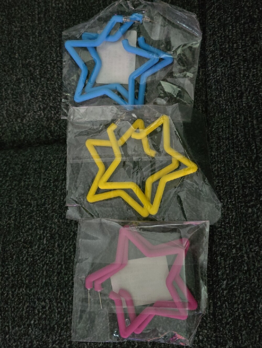 3 Pair Colorful Star Hoop Earring Set - Blue, Yellow, Pink